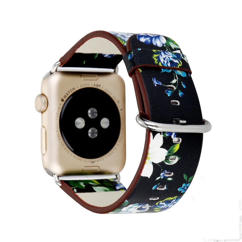 Кожаный сменный ремешок для iWatch Series 5 4 3 2 1 с цветочным дизайном наручный браслет