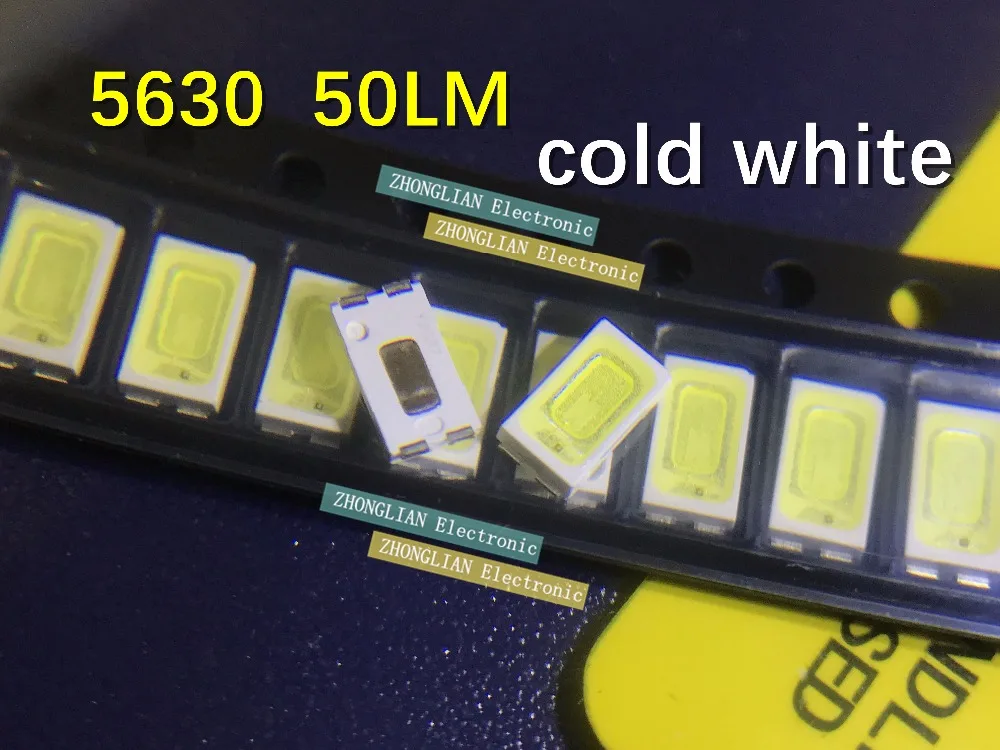 200 шт./лот LED 5630 SMD бусинами ЖК-дисплей ТВ подсветка дисплея лампы холодный белый яркий двойной чип 50lm