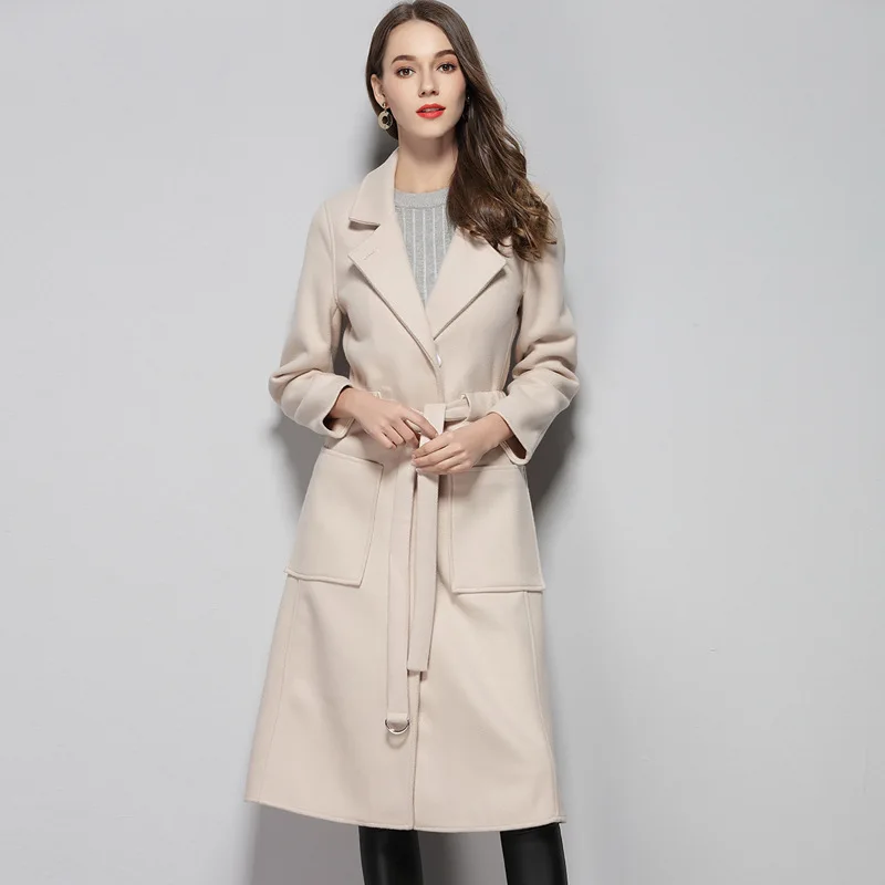 Nagodo Womens Wool Coats 2018 Winter Fall Double sided Cashmere Ladies Coats Apricot Woman Casual Slim X-long Female Overcoat