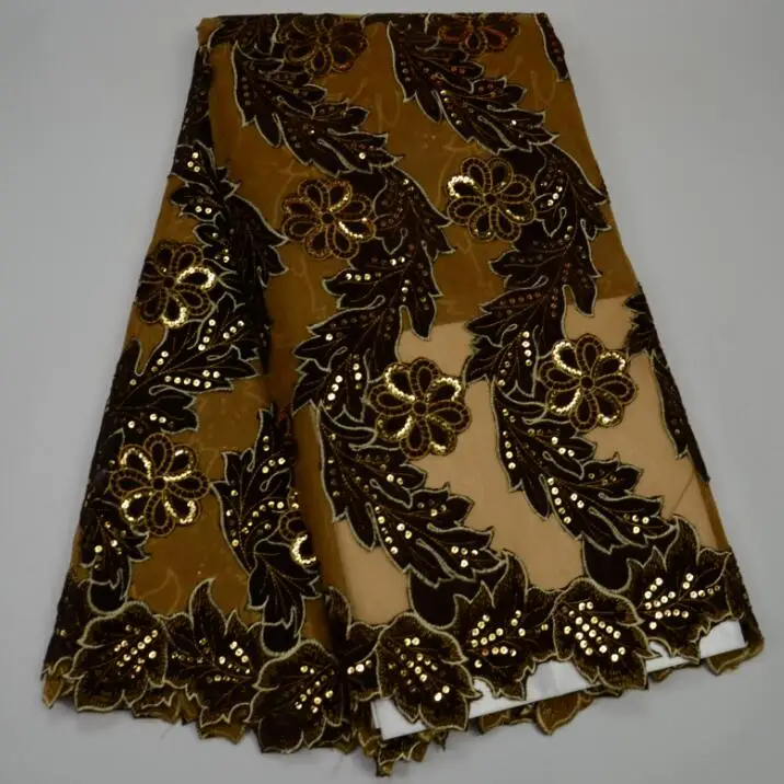 

YW2241 new design High Quality organza Lace Fabric with sequins 2017Latest brown African Laces African Lace Fabric For Wedding