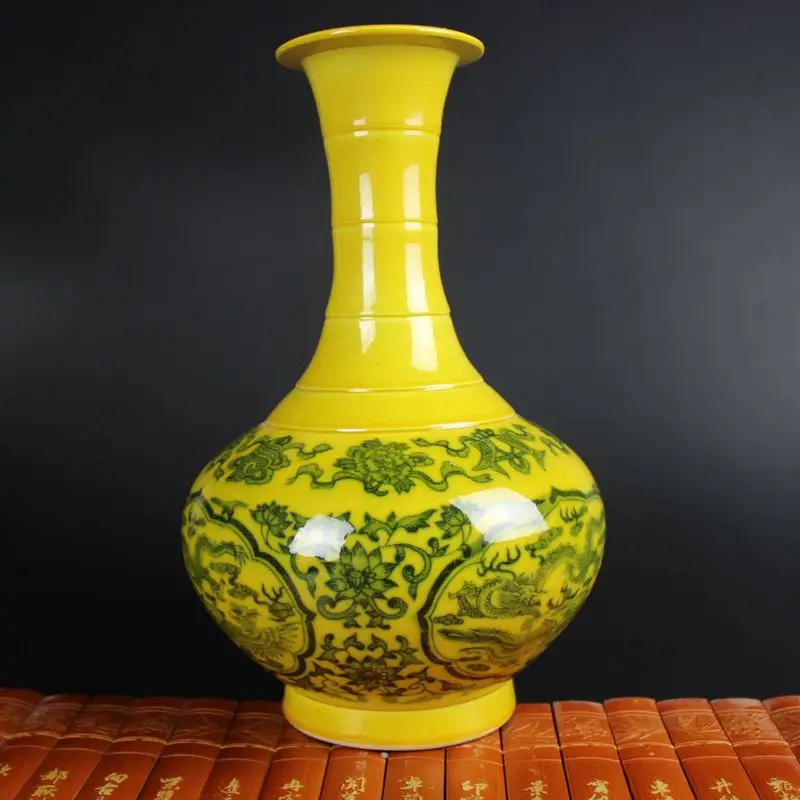 Exquisite Yellow Antique Porcelain Vase Have Beautiful Decorative