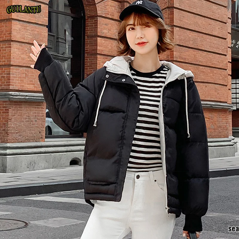 

2019 Winter Hooded Jacket Women Thickening Warm Cotton Padded Jackets Female Plus Size Short Paragraph Hoodies Parkas Mujer