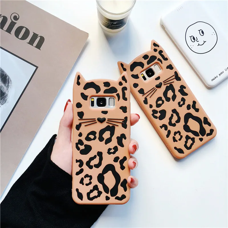 

Fashion Cute 3D Leopard Cats Case For Samsung S7 Edge S8 S9 Plus Cartoon Soft Silicon Scrub Coque For Galaxy Note 9 8 Back Cover