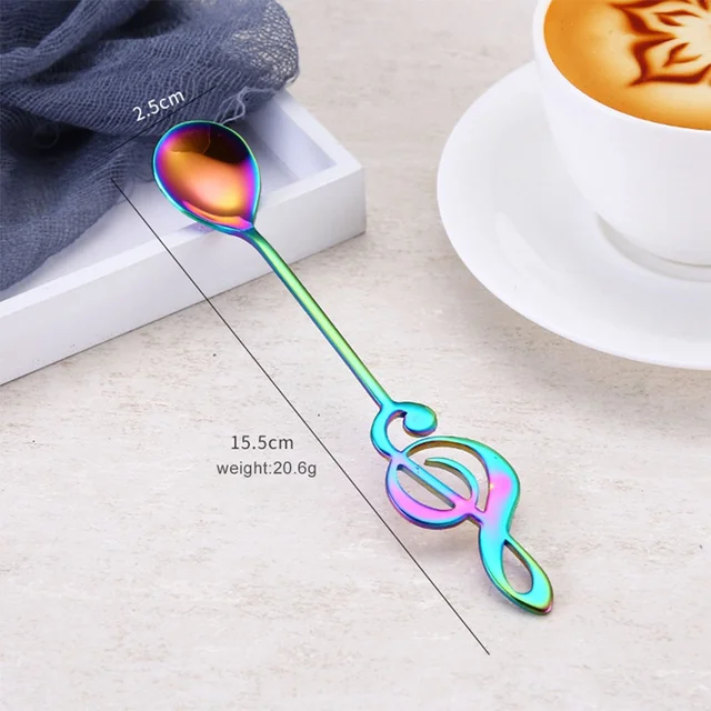 Cheap 1 PCS Stainless Steel Spoon Coffee Note Shape Music Theme Tea Stirring Spoon Small Ice Cream Dessert Scoop Creative Flatware