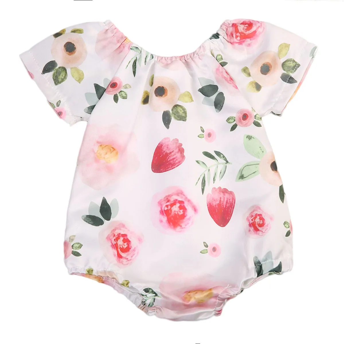 2018 Adorable Infant Baby Girl Floral Short Sleeeves Bodysuit Jumpsuit ...