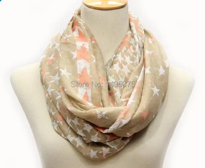 120pcs/lot 2015 new spring star print infinity scarf loop rings