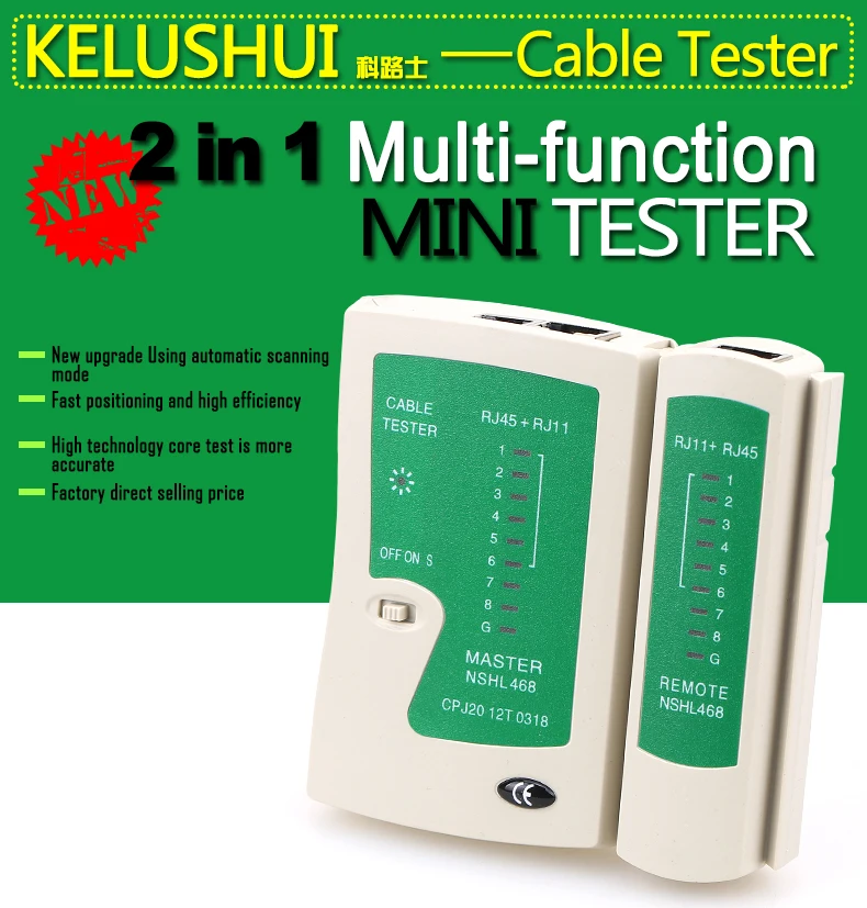 KELUSHI RJ45 RJ11 RJ12 CAT5 UTP сетевой LAN Кабельный тестер высокого качества сетевой инструмент Розничная NSHL468 быстрая