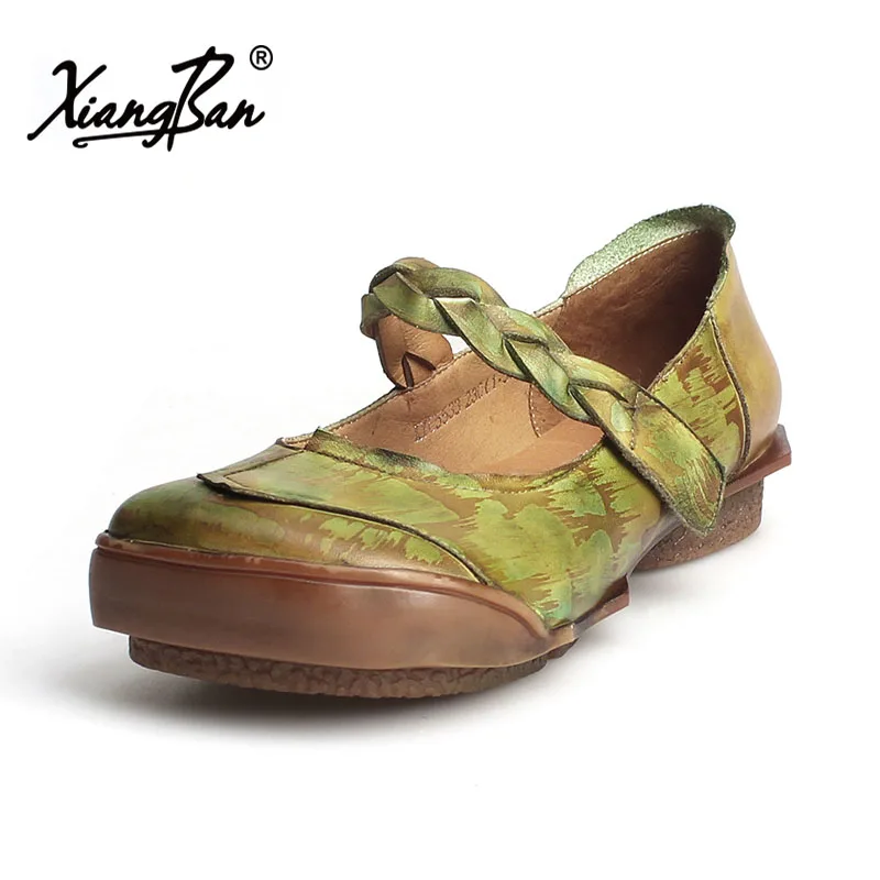 

Handmade Original Leather Women Shoes Square Toe Thick Bottom Casual Mary Jane Shoes Spring Low Heel Pumps