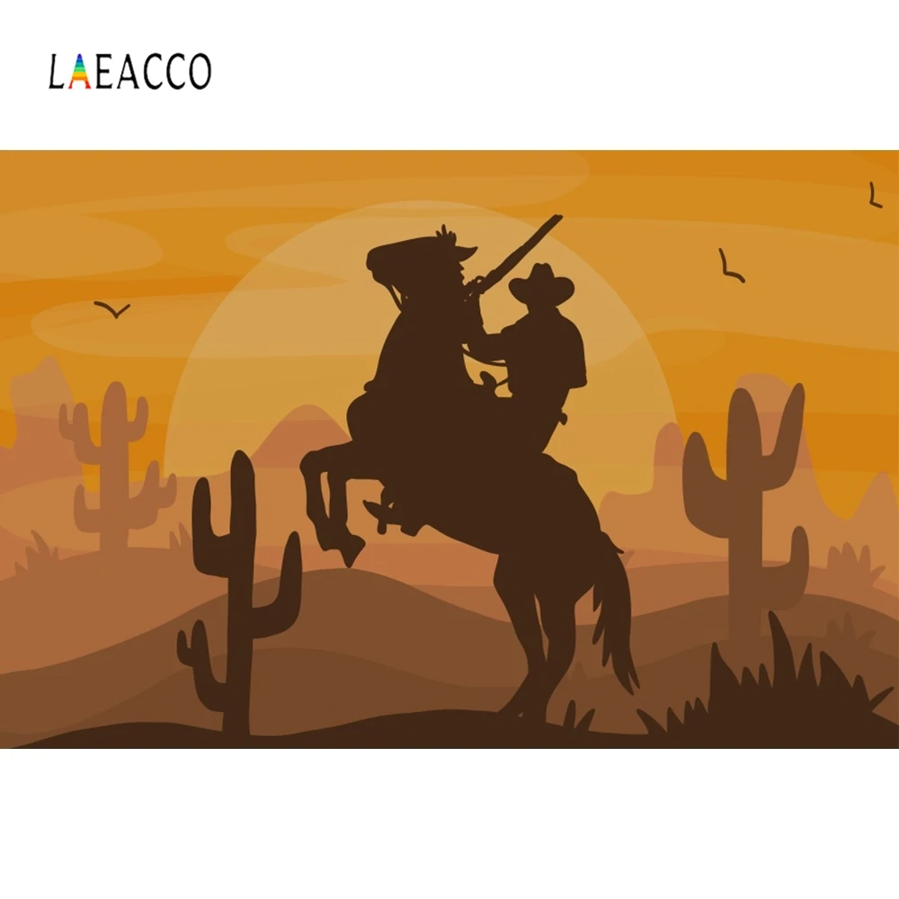 

Laeacco Sunset House US West Cowboy Birthday Party Photography Background Customized Photographic Backdrops For Photo Studio