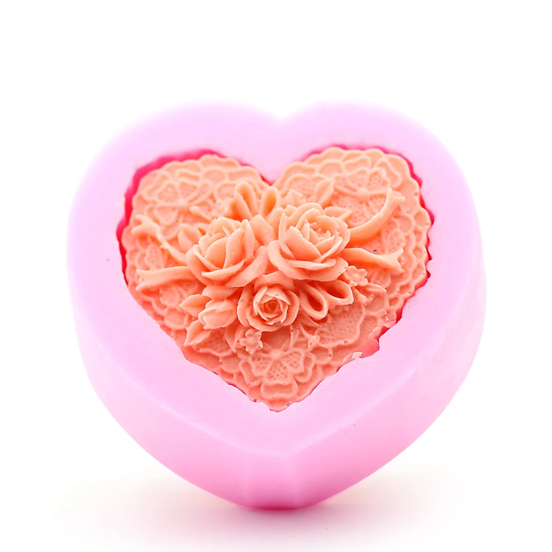 

Handmade Heart Shaped Soap Mold 3D Rose Soap Forms Silicone Fondant Cake DIY Tools Mould