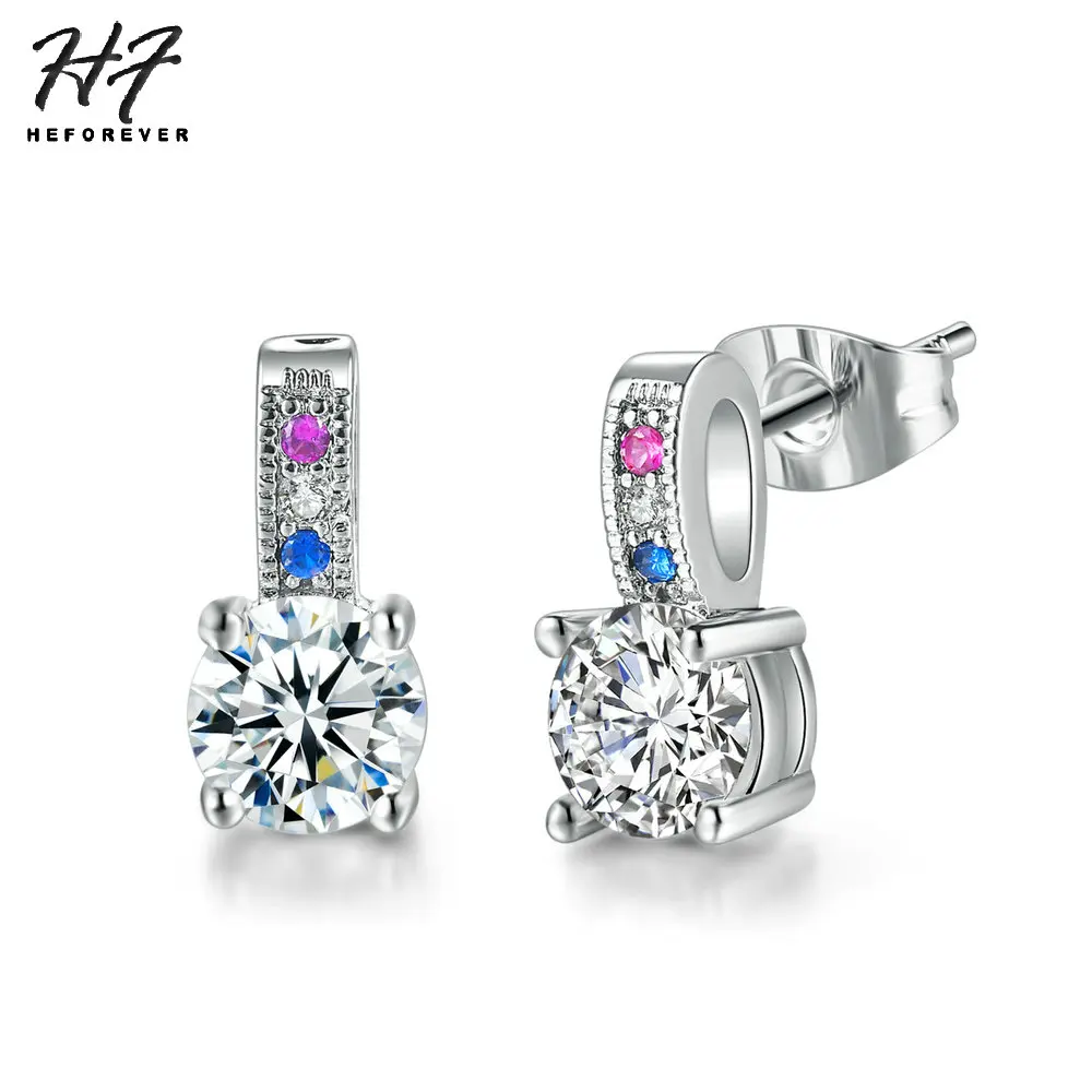 

Classic Blue Pink Clear Crystal Stud Earrings for Women AAA+ Cubic Zirconia White Gold Color Fashion Jewelry HFE843