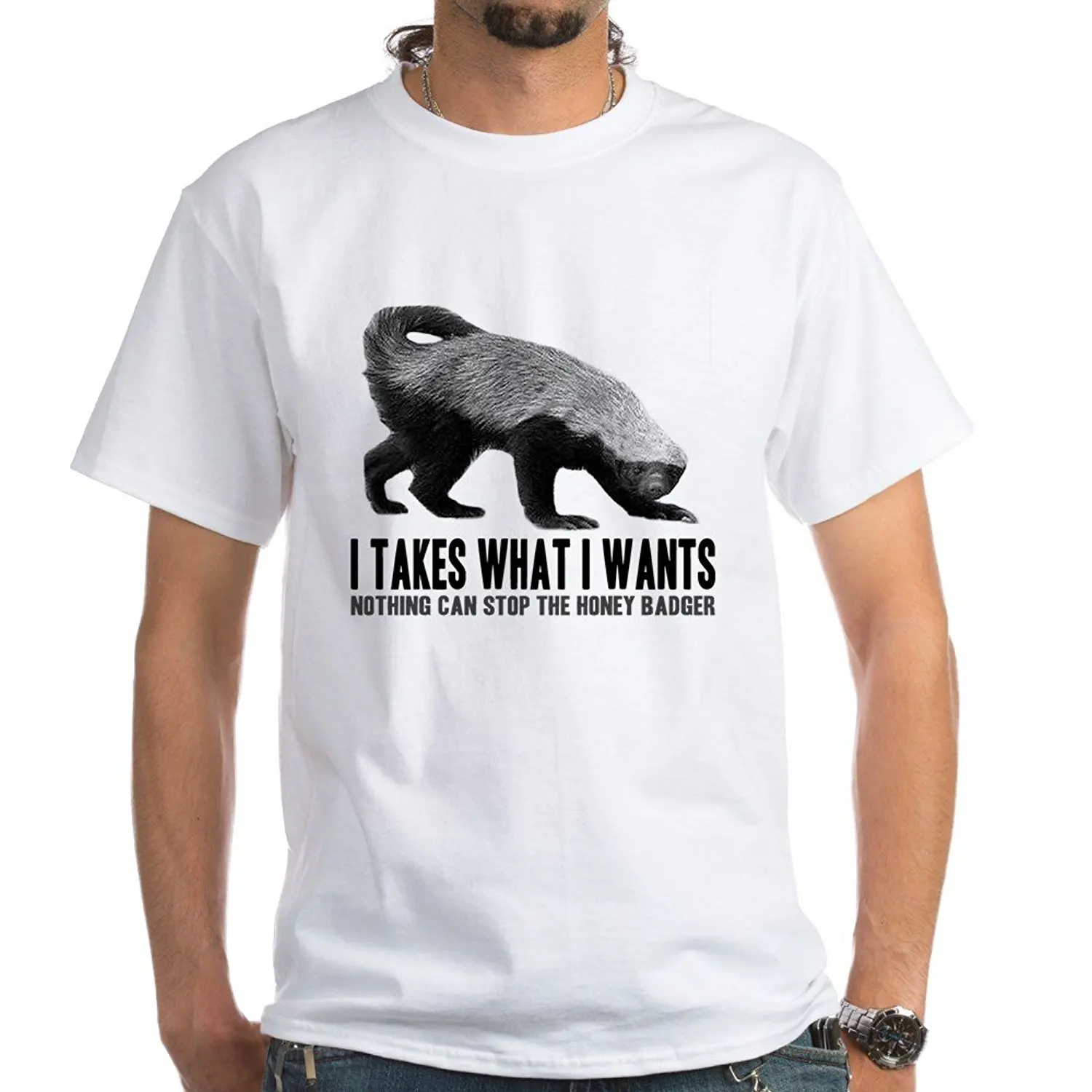 Honey Badger Speaks White T Shirt 100 Cotton T Shirt, Whitein T