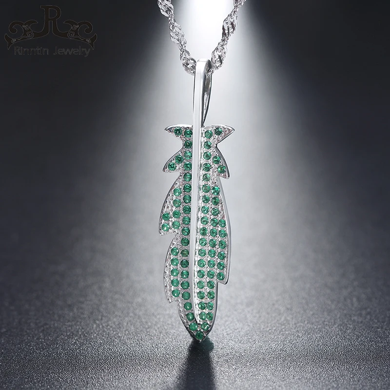 

ORSA Jewels Green Leaf Pendants For Women Female Silver Color Charm Necklaces Fashion Trendy Jewelry Lucky Accessories DON84