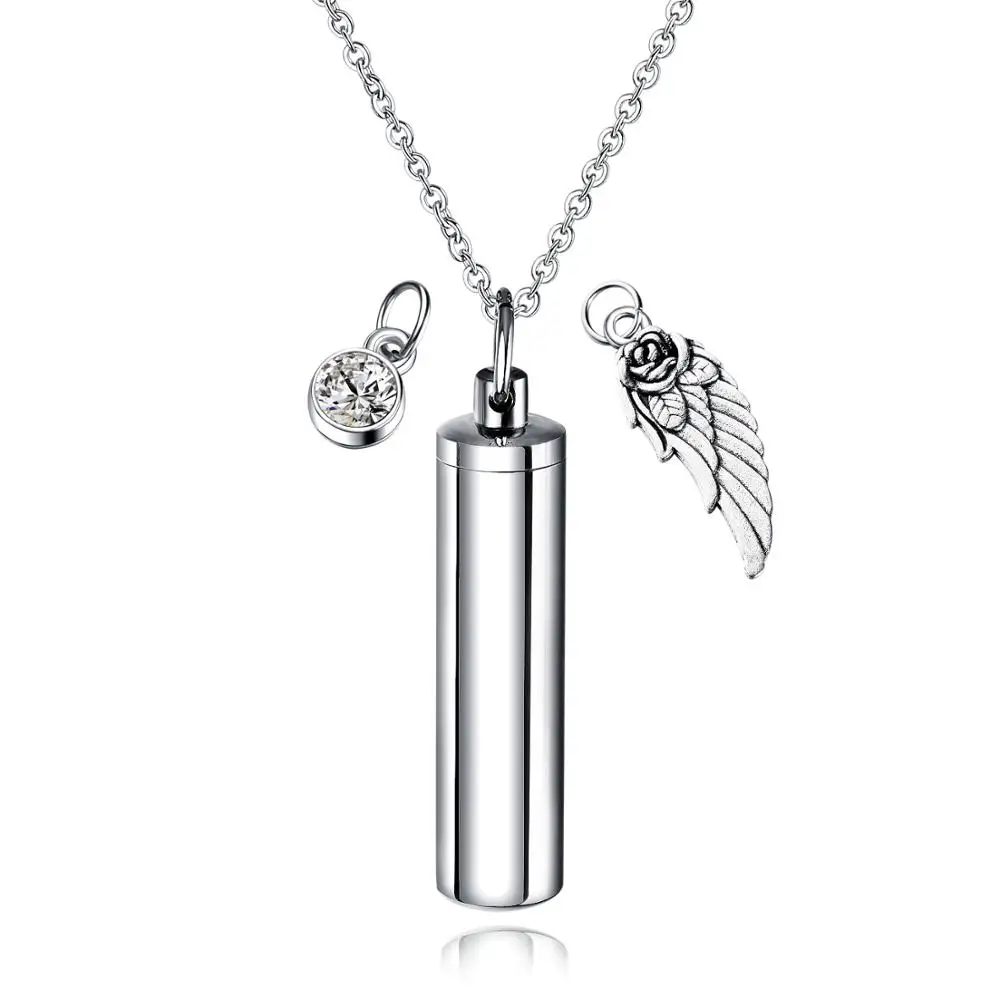 

Punk Hollow Cylinder Wing CZ Pendant Necklace For man Women Charm Stainless Steel Jewelry Gift Dropshipping