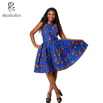 

Shenbolen Summer Fashion African Dresses For Women Sexy Flower Dress Ankara Cotton Print Party Dress