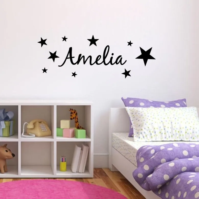 Personalised Any Name Stars Girls/Boys Wall Decal Vinyl Sticker Kids Room 