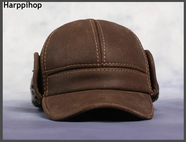 New New Fashion Men's Scrub Genuine Leather baseball Winter Warm baseball Hat / Cap 2colors bomber trapper hat