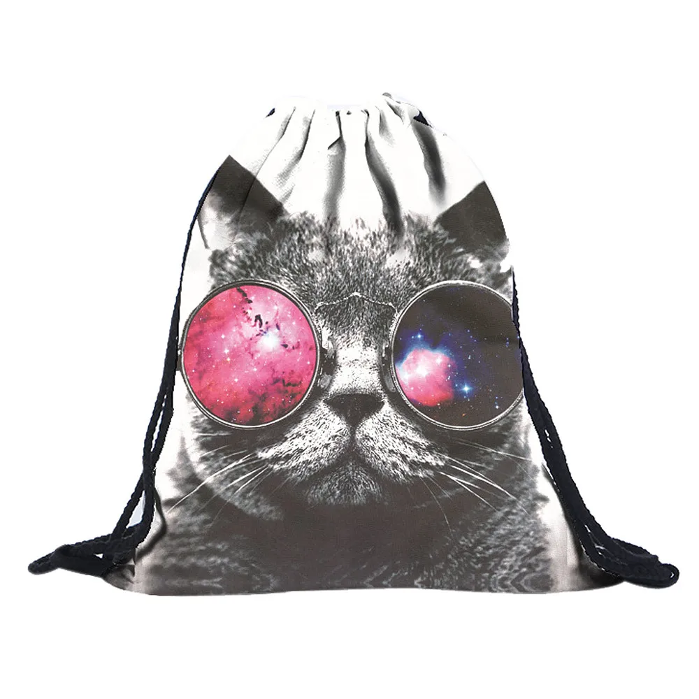 

Polyester Drawstring Bag women 3D Printing Cats Fashion Unisex Travel Storage Package Teenagers bags Mini Shopping shoes Bags
