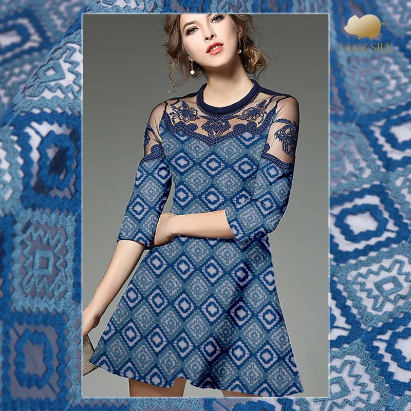 

Geometric thread lace embroidery fabric dress lace fabric for high-end clothing fabric wool embroidery cloth skirt cloth