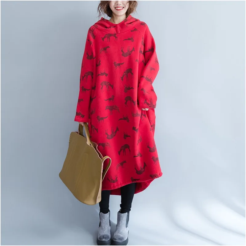 

Mferlier Winter Fleece Hooded Hoodies Casual Loose Long Sweatshirt Maxi Hoodies Plus Size Big Full Sleeve Pullovers