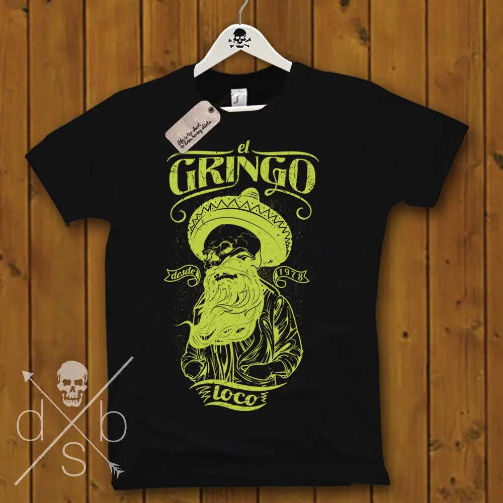 Футболка El Gringo Loco Skull борода Старая школа мексиканский Топ S M L XL XXL Harajuku модная