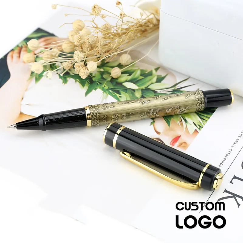 1pc Free Custom Logo Pen Retro High-end Business Gifts Gel Pen Eight Horse Map Engraving Pens Student Stationery Laser Lettering custom eight corners bio disc alpha spin for healthy life food grade glass disk