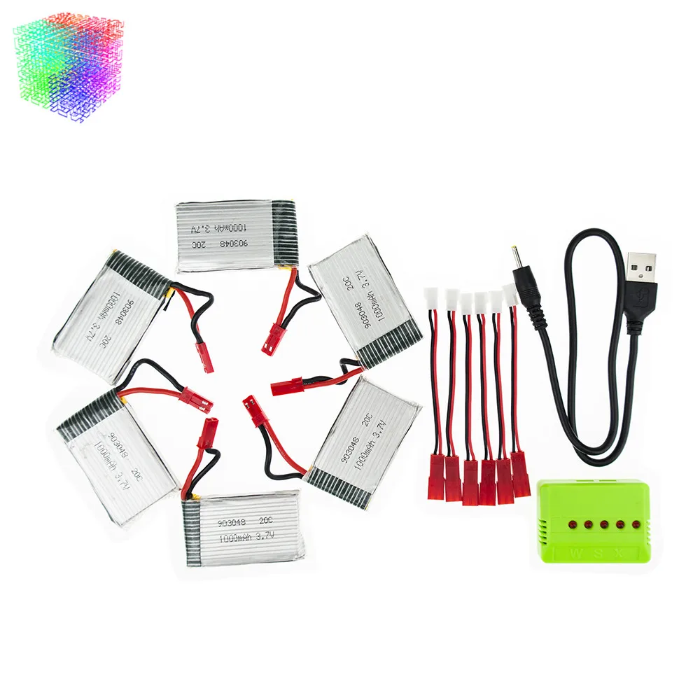 

JJRC H11C lipo 3.7v 1000mah battery JST batteries 6pcs and charger with plug for JJRC H11D HQ898 rc Quadcopter drone Part