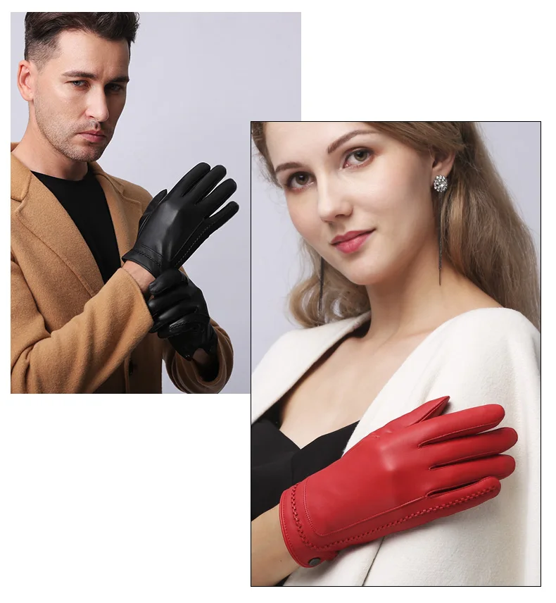 Новые перчатки из натуральной кожи женские теплые овчины мужские перчатки плюшевая подкладка пара кожаные перчатки для зимы NW183-9