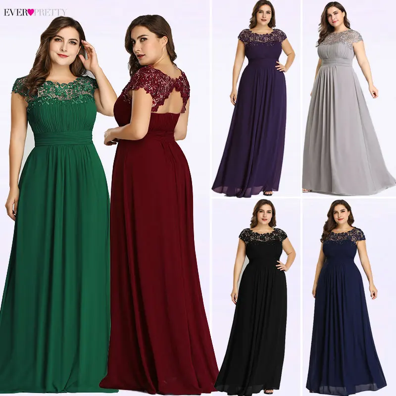 

Ever Pretty Plus Size Evening Dresses 2019 New Arrival Elegant A Line Chiffon Open Back Long Lace Formal Party Gowns EP09993