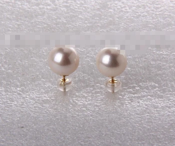 

Free shipping 00300 perfect round white freshwater pearl earrings