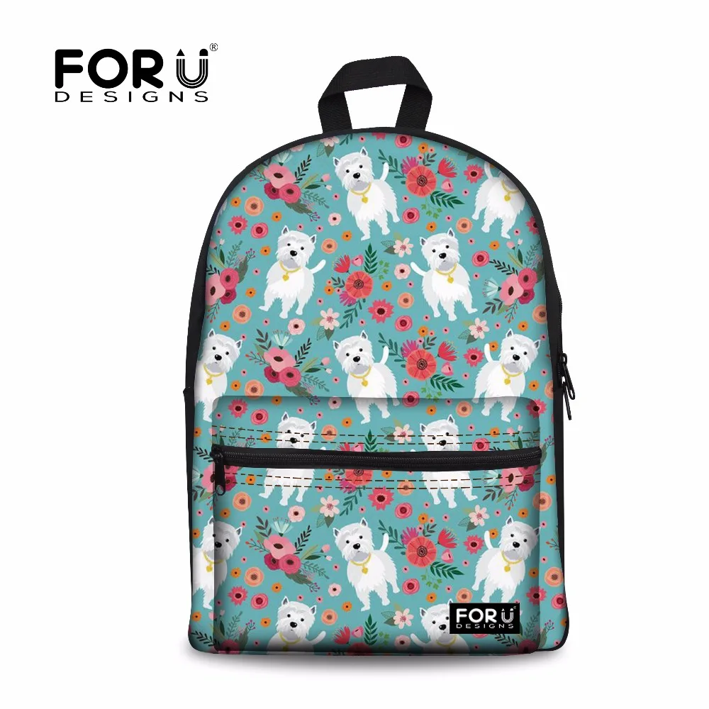 FORUDESIGNS Girls School Bags Senior High School Women Backpack Westie Dog Pattern Laptop