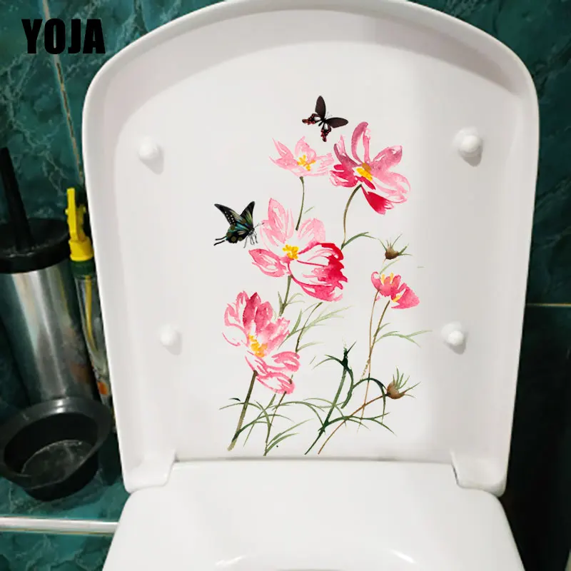 YOJA 14,8X23,7 см красная Акварельная ветвь цветка домашний рисунок-Наклейка на стену классическая ванная комната сиденье для унитаза Декор T1-2264