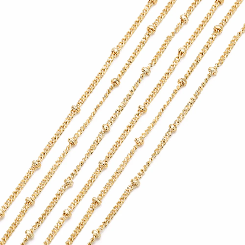 LOULEUR 5 Meter Thickness 1.2mm Copper Twisted Chains with Diameter 2mm Beads Rhoduium KC Gold Color Diy Jewelry Making Findings
