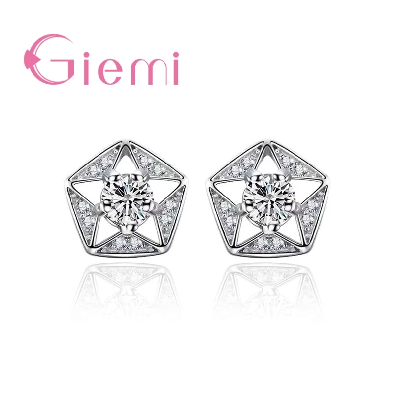 

GIEMI Hot Sale Trendy 925 Sterling Silver Five-pointed Star Shape Stud Earrings Girl's Dance Party Jewelry High Quality