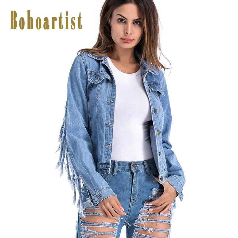 Bohoartist Women Jeans Jacket Coat Autumn Streetwear Vintage Chic Loose Tassel Ripped Fashion Boho Large Size Denim Jackets 2019