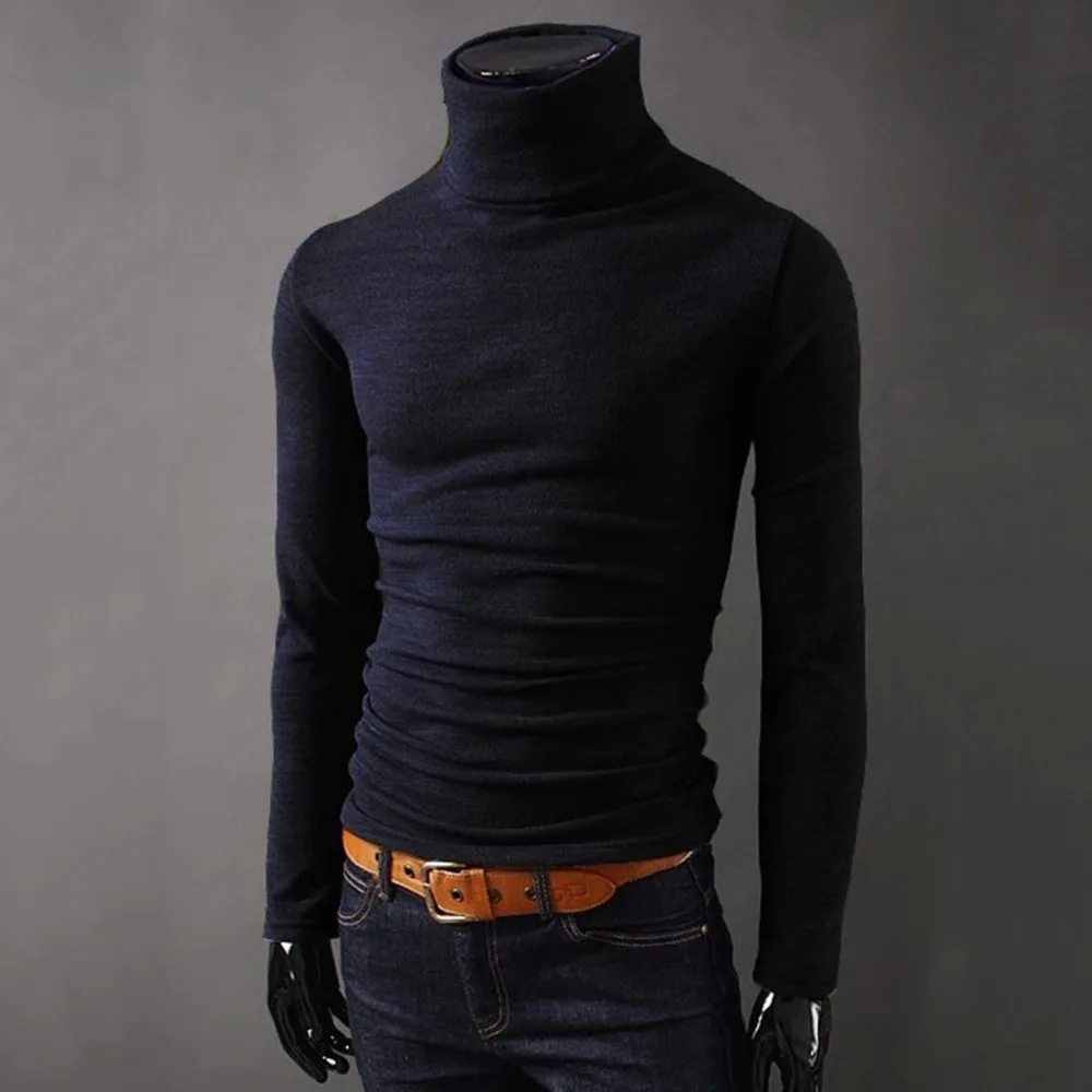 Новинка 2018 года осень мужские свитеры для женщин Повседневное мужской водолазка мужской черный сплошной трикотаж Slim Fit брендовая одежда