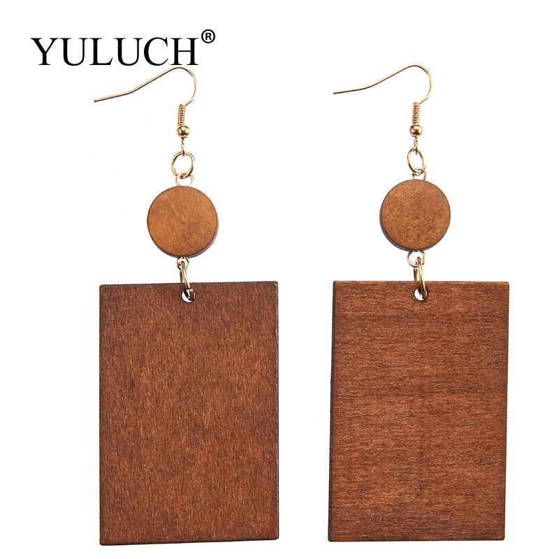 

YULUCH Retro Natural Wood Rectangle Drop Earrings Women Wooden Jewelry Earring Green /Brown Girls/kids/Children Gift