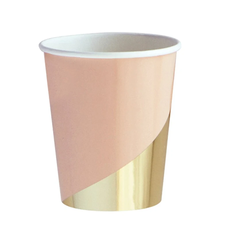 Pink Foil Gold Striped Party Supplies Disposable Tableware Sets Lattice Paper Plate Cups Napkins For Wedding Baptism Decor