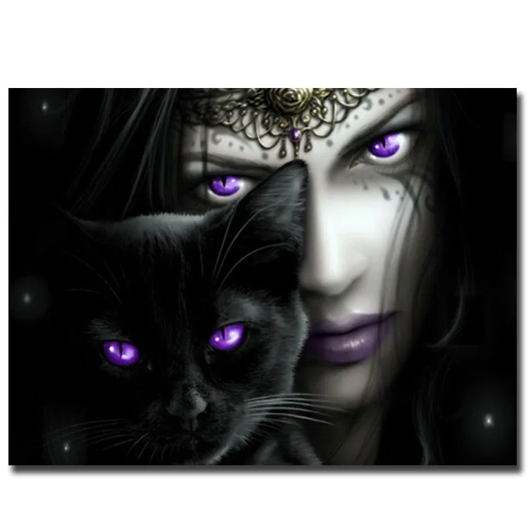 

New mosaic Diamond embroidery beads Wild Black cat with men diamonds cross stitch painting handwork kits wall decoration sales