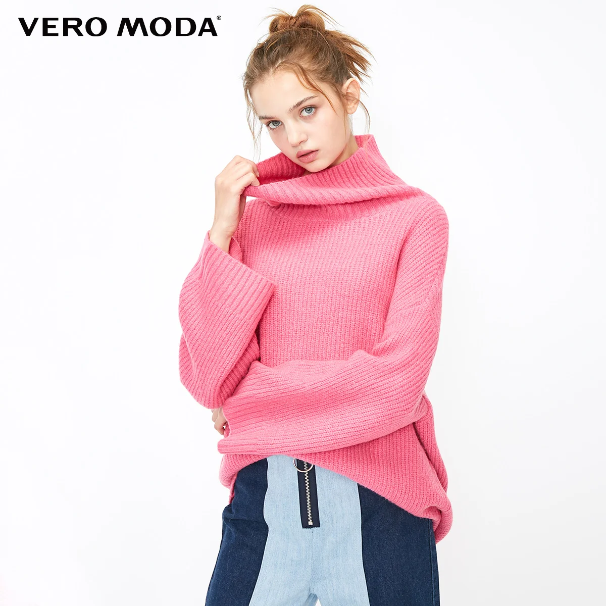 Vero Moda женский свитер свободного кроя с высоким воротником с заниженным плечом | 318413560 - Цвет: Carmine rose