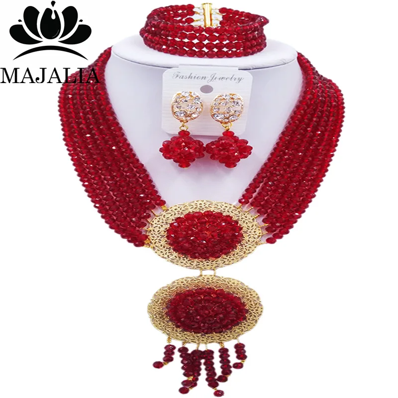

Majalia Romantic Nigeria Wedding African Beads Jewelry Set Wine Crystal Necklace Bridal Jewelry Sets Free Shipping 6LS029