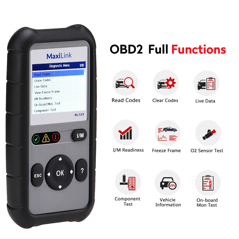 AUTEL MaxiLink ML529 Scanner Automotive OBDII Mode 6 OBD2 Car Diagnostic Tool eobd Built-in DTC Lookup Speaker Clear Code Reader