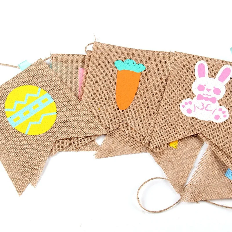 TOP!-Easter Banner Garland Flag Burlap Garland String Home Party Supply Easter Egg Hanging Bunting Colorful