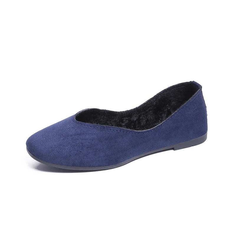 Plardin/ г. Модная женская обувь на плоской подошве из флока, новая летняя повседневная обувь на плоской подошве без шнуровки с круглым носком Классические балетки женская обувь, большие размеры - Цвет: Синий