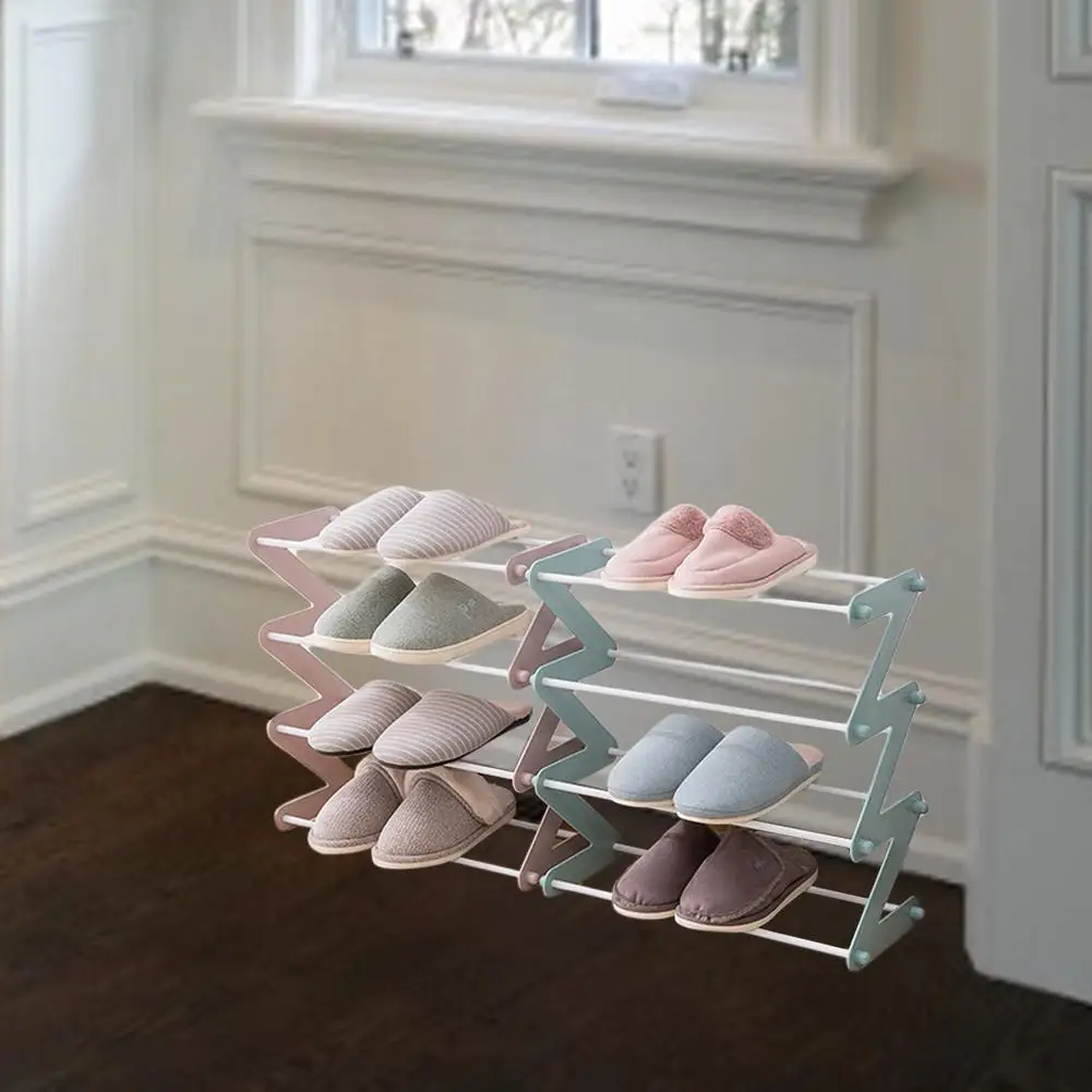 Z شكل حذاء حزمة ، 4-الطبقة أحذية المنظم الرف تكويم خزانة أبراج مع دائم المعادن يحمل 8-10 أزواج-2 الألوان