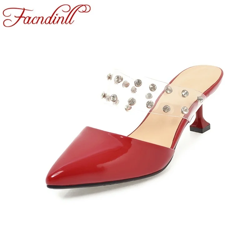 

new design 2018 women summer shoes high heels leather rhinestones party shoes women slippers sandals casual slip on beach slides