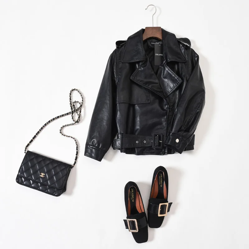 

European and American brands with the same paragraph spring and autumn new short PU leather jacket lapel jacket