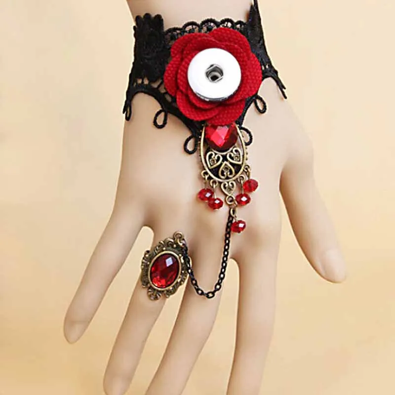 

Fashion Gothic style 217 Lace Flower DIY 18mm Snap Button Bracelet Interchangeable Charm Bangle Jewelry For Women Gift