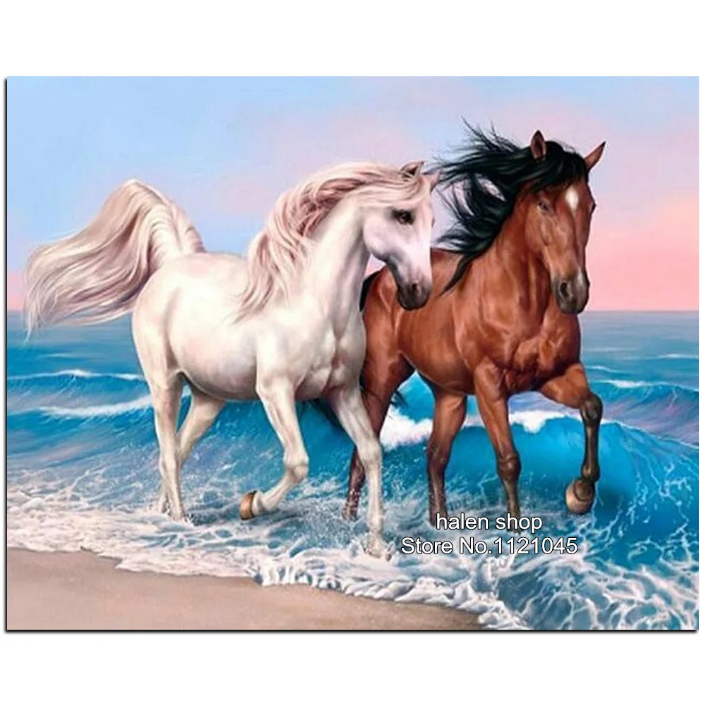 

100% DIY Diamond Mosaic Two horse Handmade Diamond Painting Cross Stitch Kits Diamond Embroidery Patterns Rhinestones Arts VS221