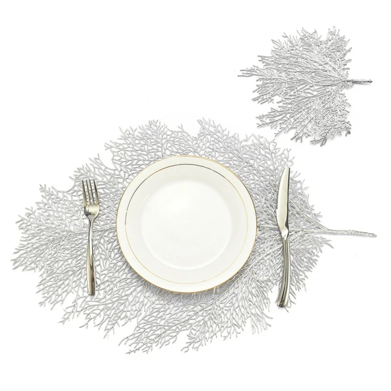 محاكاة المرجانية فرع تحديد الموقع ل طاولة طعام الوقايات PVC كوب القهوة الجدول الحصير المطبخ المنزل DecorTable اكسسوارات